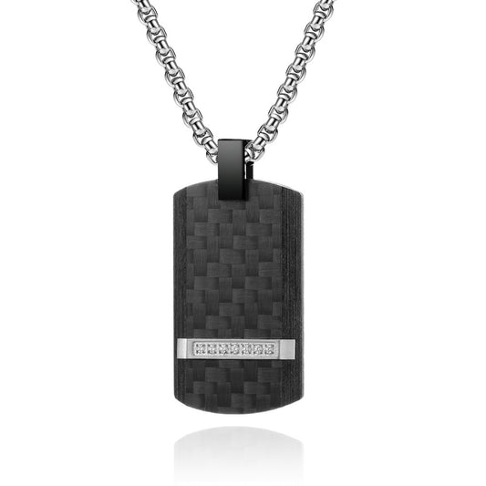 New pure carbon combination men stainless steel inlaid stone military card pendant personality black clothing fine steel pendant