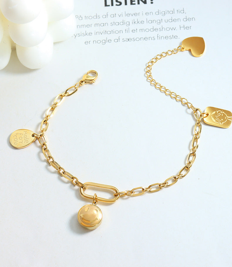 smiley face pendant bracelet titanium steel 18K gold plated jewelry wholesale