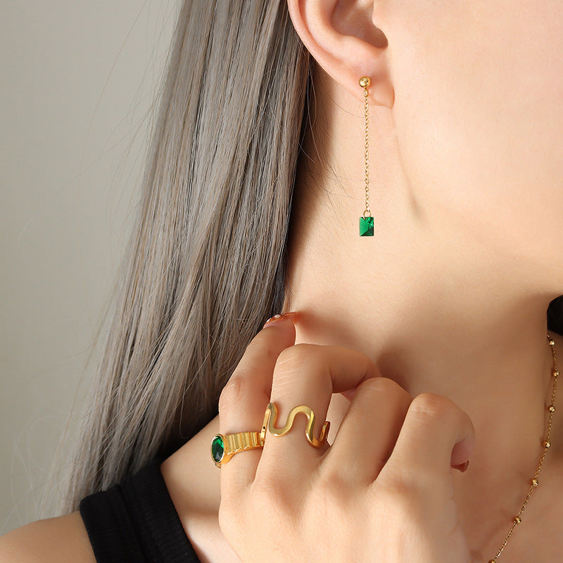 Trend peacock baguette emerald zircon pendant necklace earring jewelry set golden fadeless jewelry