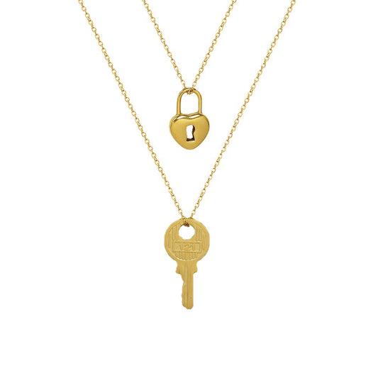 key lock pendant necklace titanium steel 18k gold couple necklace set