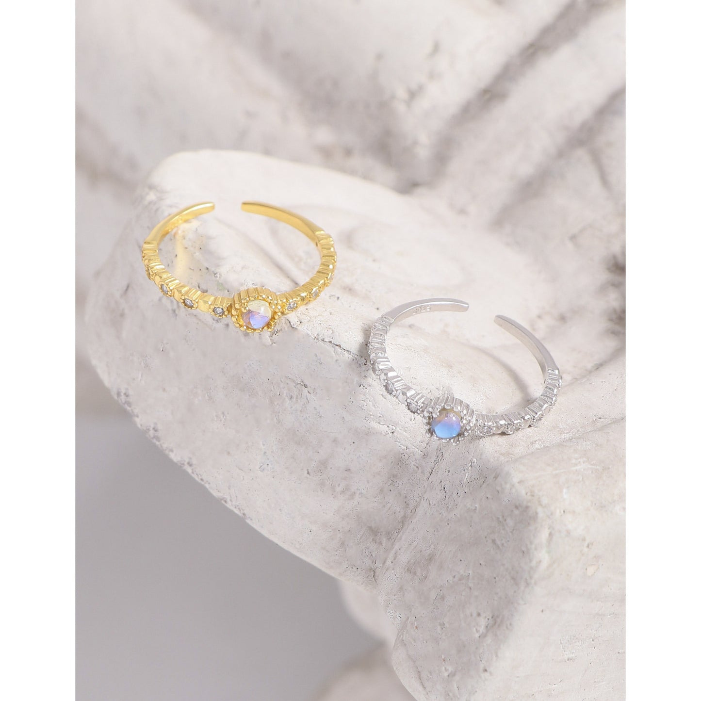 zircon moonstone open ring sterling silver S925 female fashion jewelry