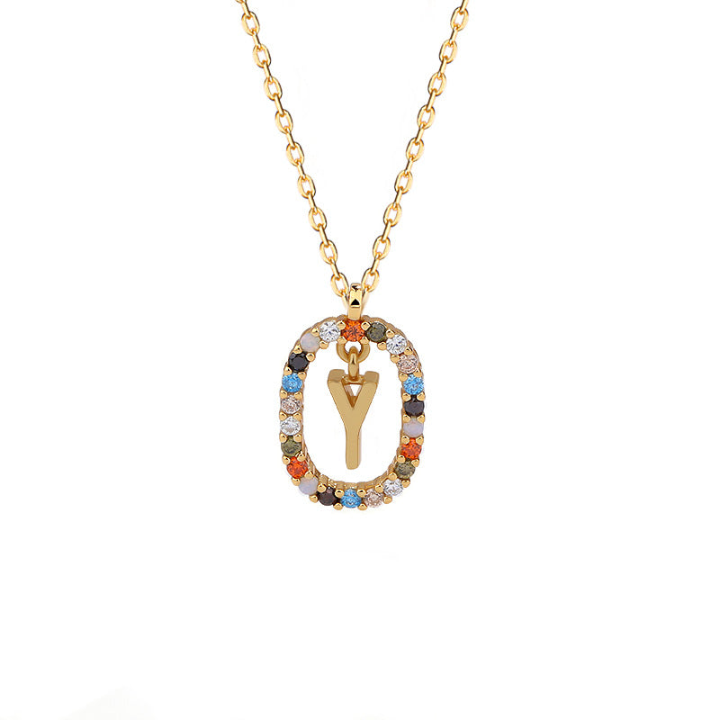 Initials Pendant Women's Light Luxury Color Zirconia Collar Chain