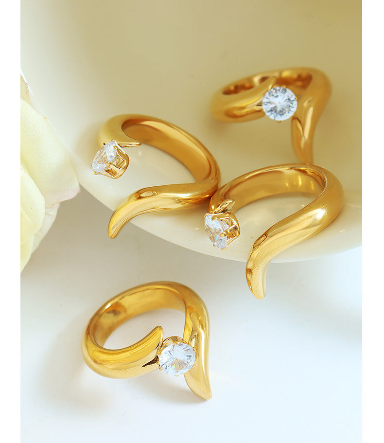 exaggerated shaped zircon diamond ring 18k gold plated women's ring jewelry