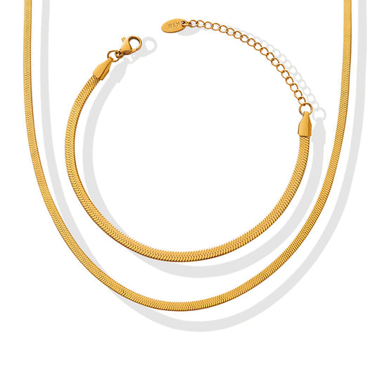 Popular blade chain personality versatile 18K gold snake bone chain hot girl necklace bracelet jewelry set