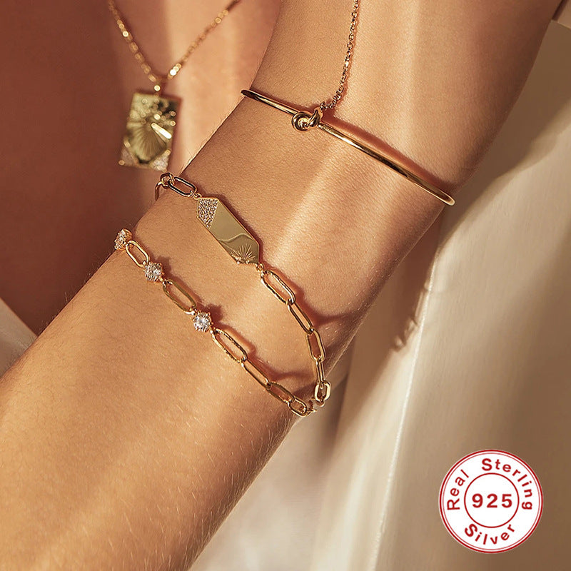 S925 sterling silver fashion diamond bracelet trend simple creative bracelet jewelry