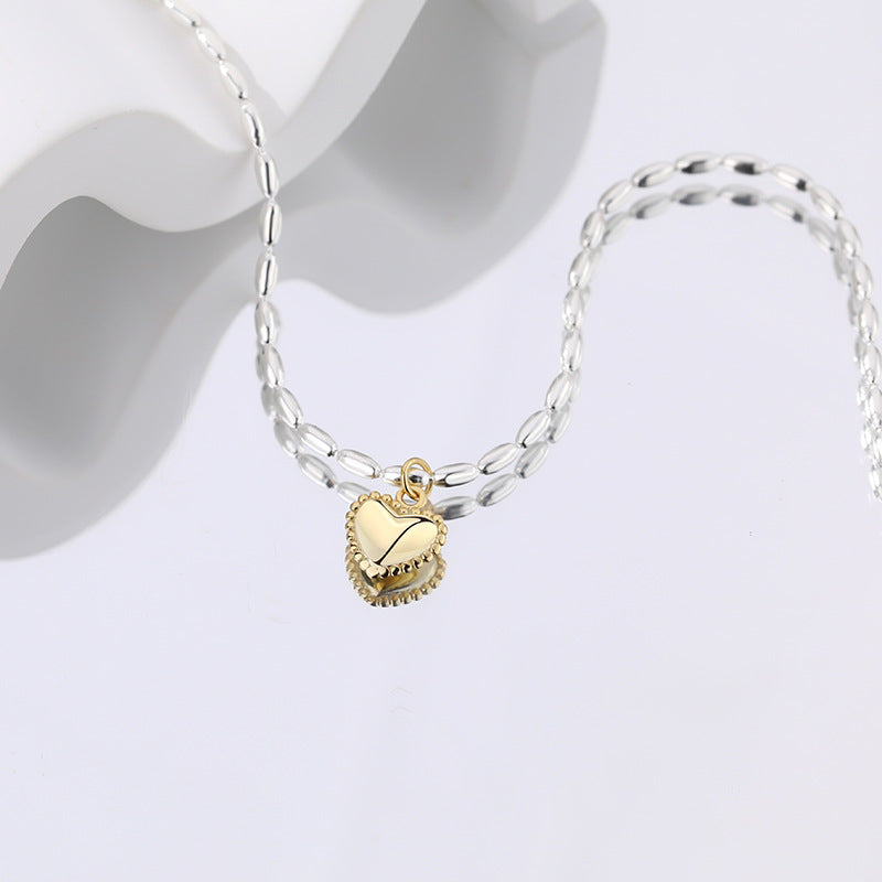 Silver Chain and Golden Heart Love Pendant Women's Fashion Jewelry