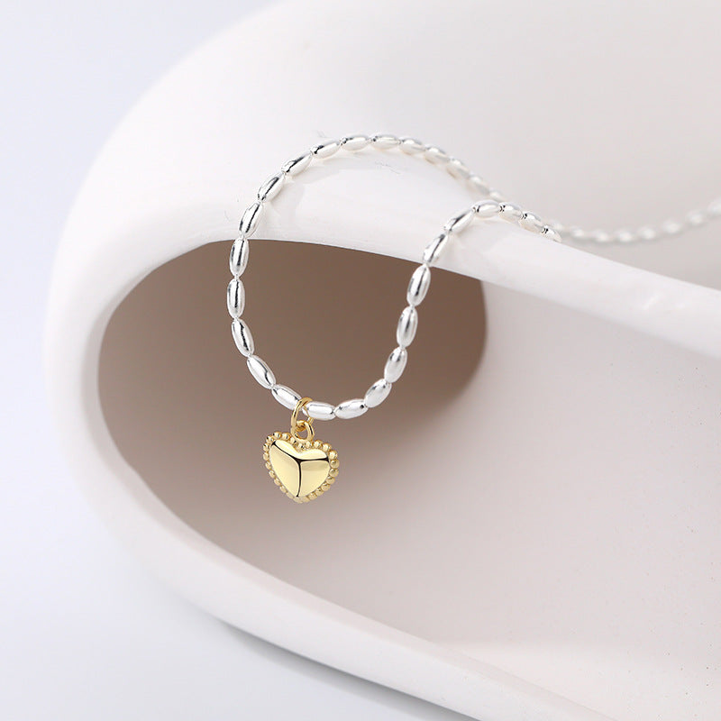 Silver Chain and Golden Heart Love Pendant Women's Fashion Jewelry