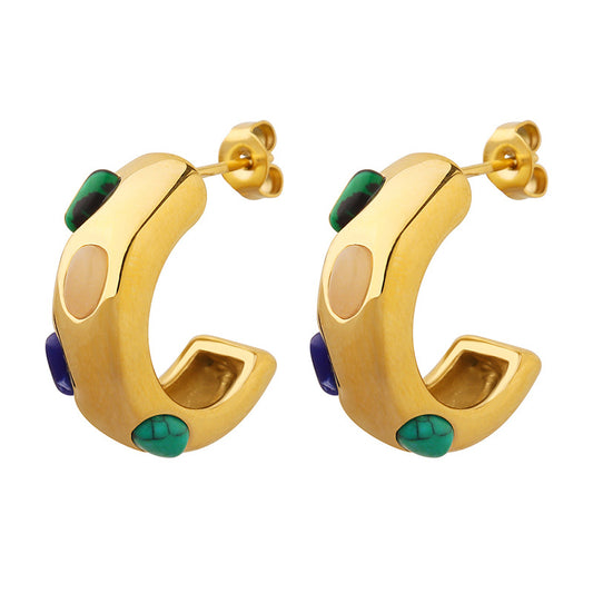 Hot Sale Turquoise Inlaid C-shaped Earring hoops