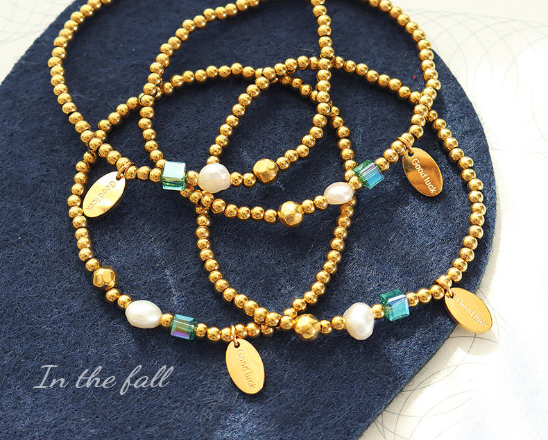 Freshwater pearl, steel bead bracelet, crystal stone bracelet women