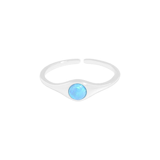 Simple opal opening sterling silver S925 female classic ring