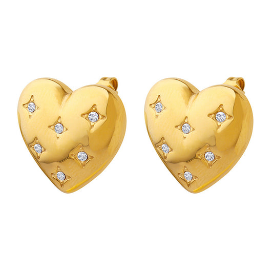 heart studs inlaid with zircon waterproof earrings jewelry