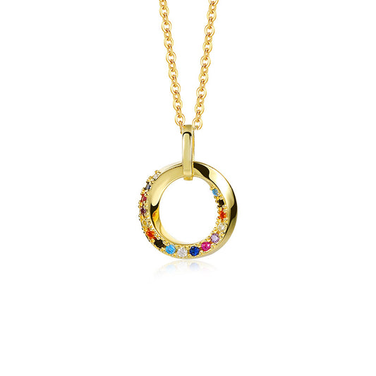 925 Sterling Silver Colorful Zircon necklace with ring pendant