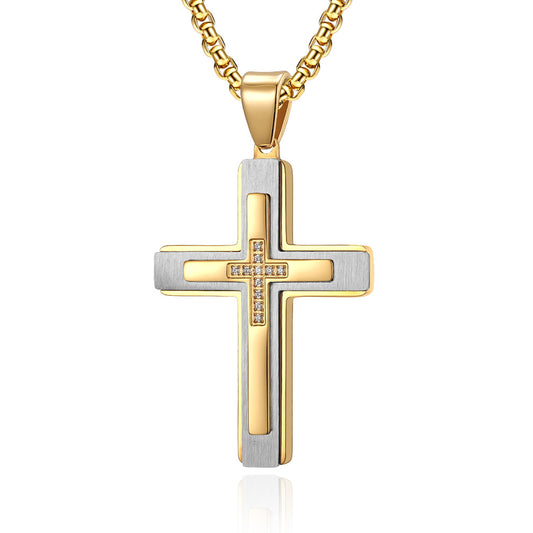 New Triple Layer Combination Stone Cross Men's Pendant Personalized Stainless-Steel Necklace