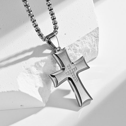 New stainless steel tag wholesale bevel couples titanium steel cross necklace fashion jewelry.