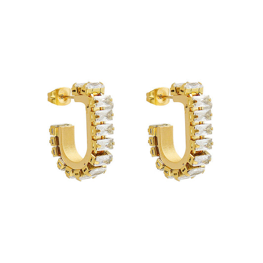 U-shaped zircon full diamond earrings hoops