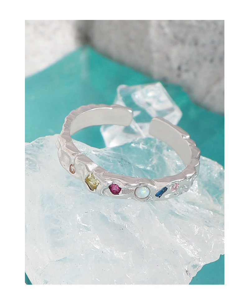 color zircon opal sterling silver S925 golden open ring