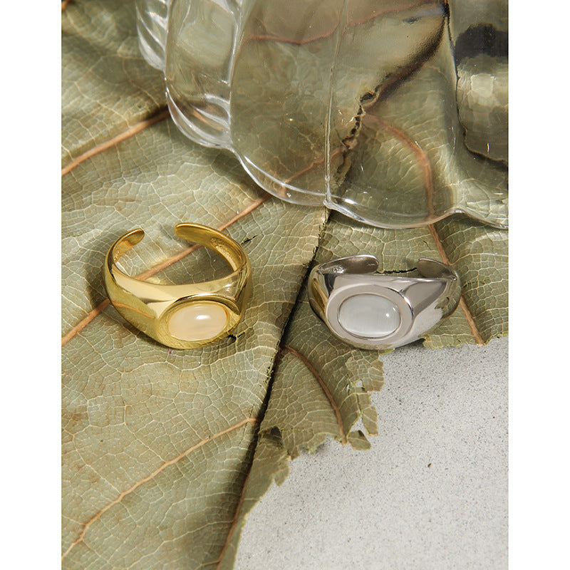 geometric oval opal sterling silver open ring S925 female trendy jewelry