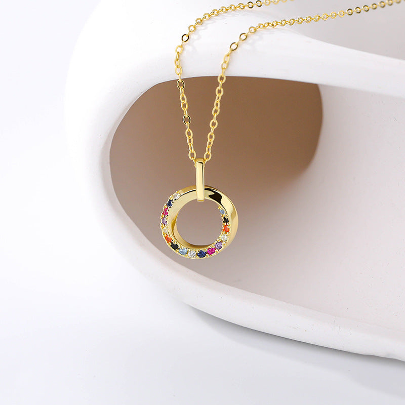 925 Sterling Silver Colorful Zircon necklace with ring pendant