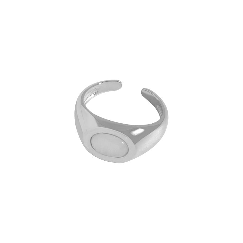 geometric oval opal sterling silver open ring S925 female trendy jewelry