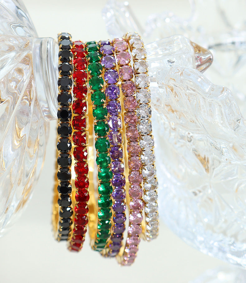 stainless steel multicolor zircon elastic bracelet plated with 18K gold luxury jewelry.