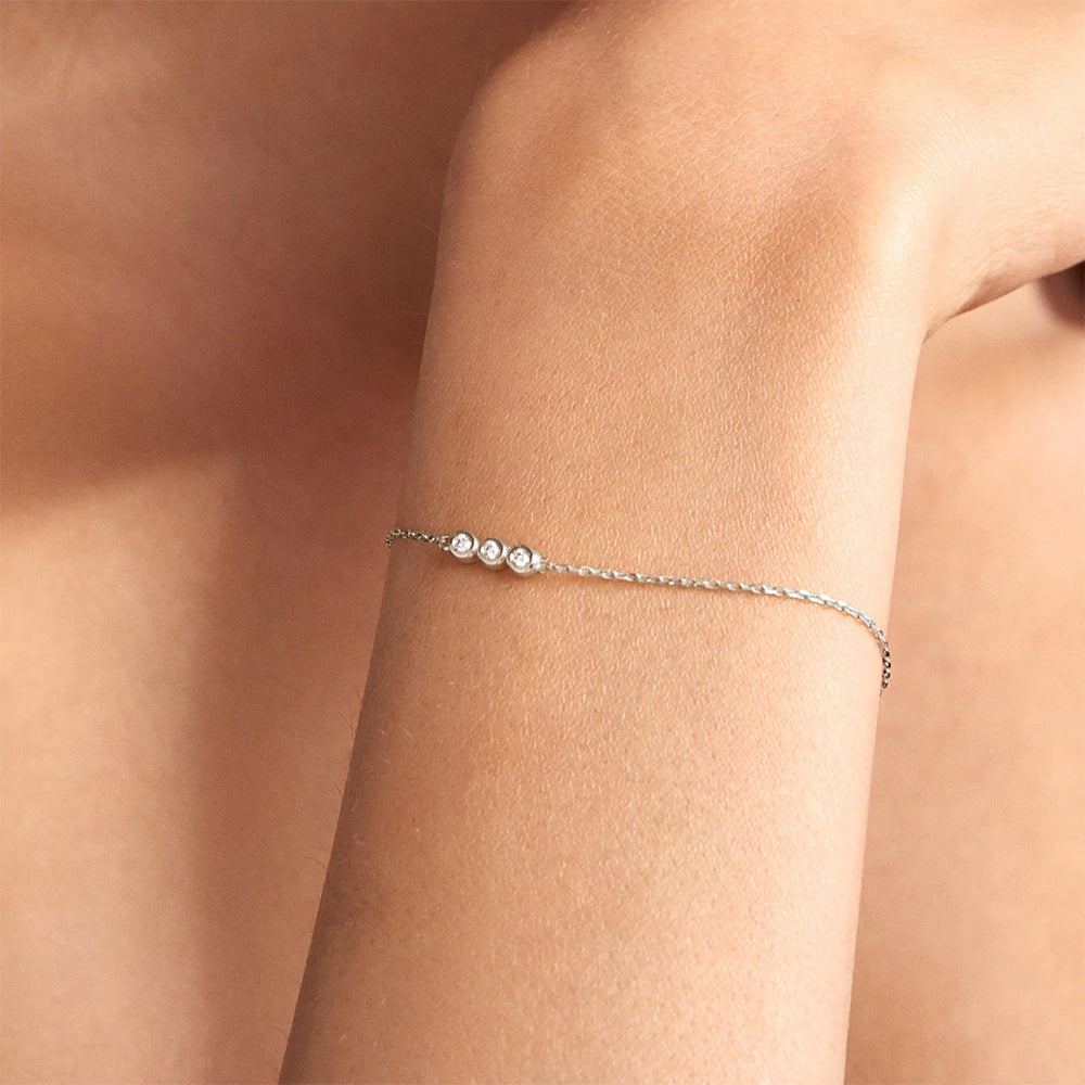 S925 sterling silver triple diamond inlaid bracelet jewelry luxury chain bracelet