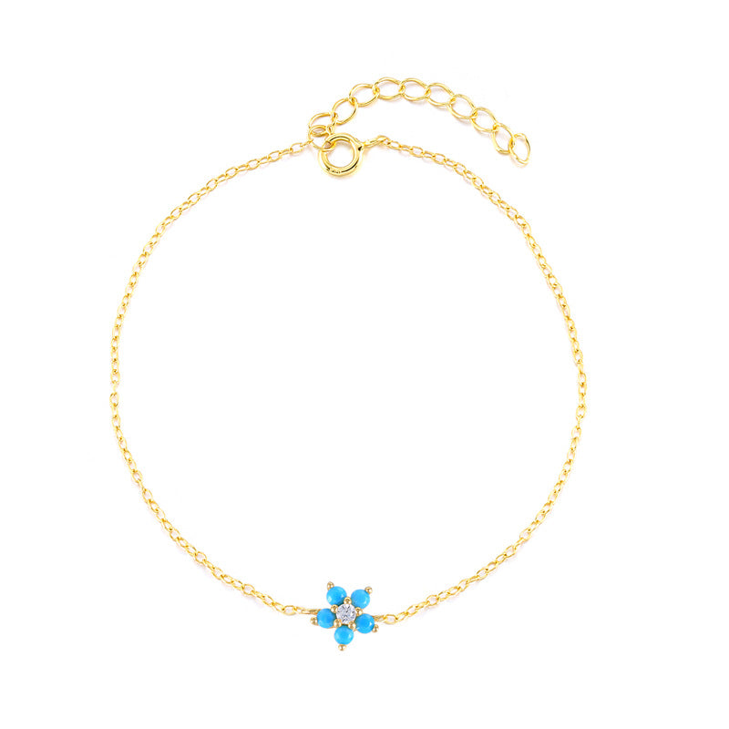 S925 sterling silver personality creative flower turquoise bracelet hot sale fashion jewelry