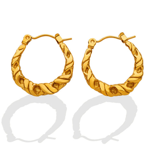 Fashionable titanium steel gold plated earrings exquisite twist earrings accessories