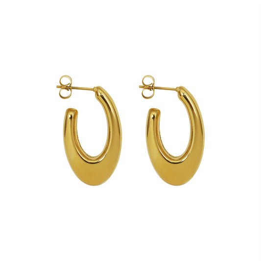 oval U-shaped earrings titanium steel 18k gold earrings hoops