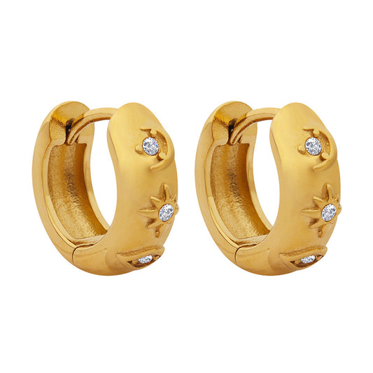classic titanium steel hip hop zircon hot sale earrings for women anti-tarnished golden hoops