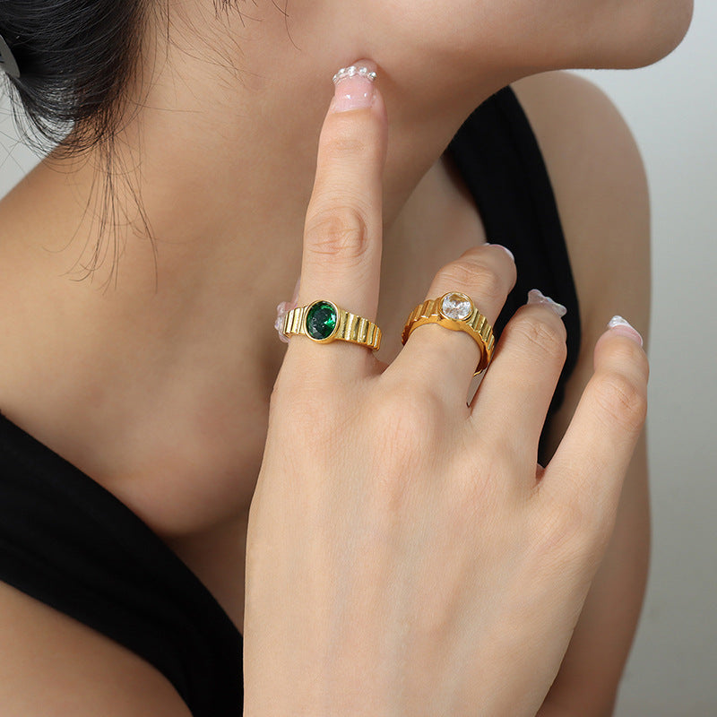 inlaid white and green zircon jewelry high quality gold-plated ring