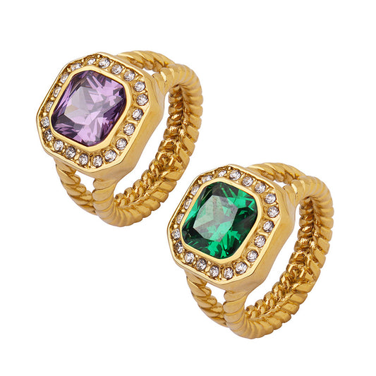 exaggerated inlaid with zircon glass stone fashion classic style ring