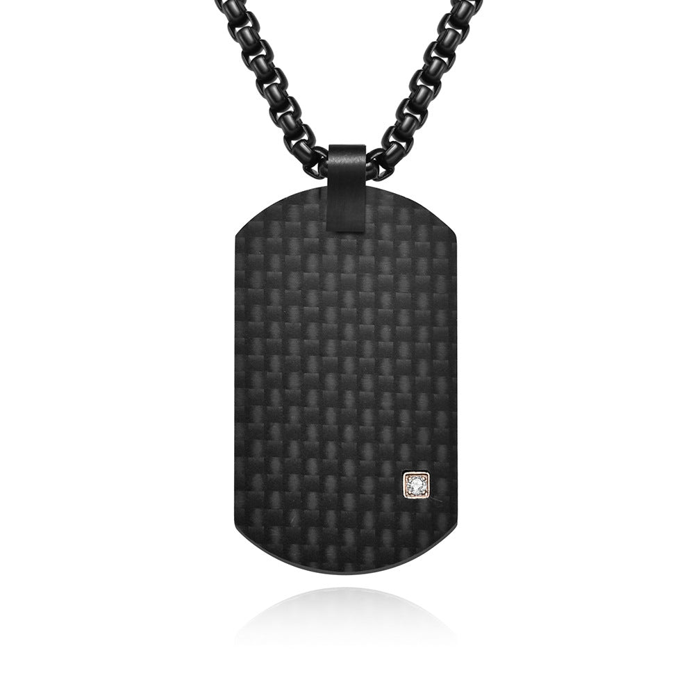 Men's solid pure carbon pendant stainless titanium steel hang tag military tag necklace engravable vintage clothing pendant