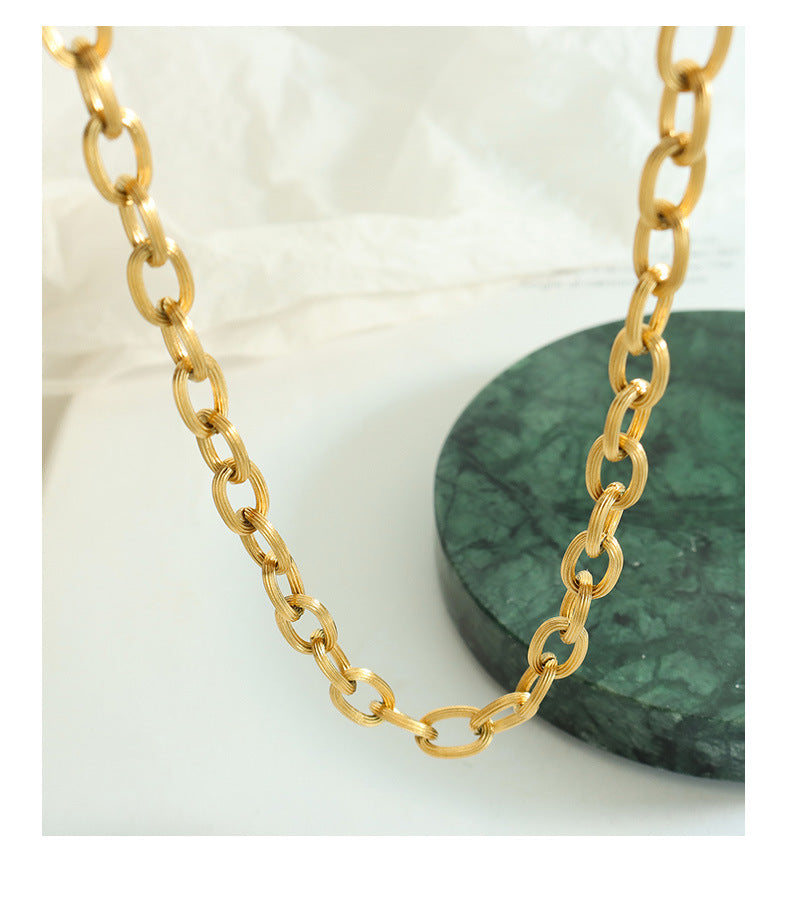 Brushed chunky chain jewelry statement trend bracelet necklace titanium steel gold-plated popular jewelry set