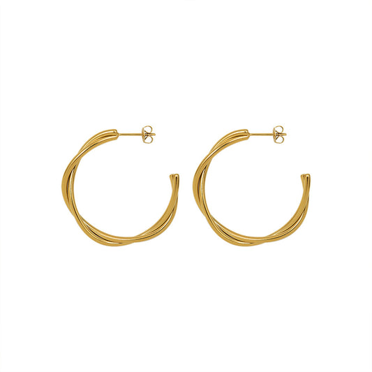 Cross twist double-layer earrings 18k gold titanium steel hoops