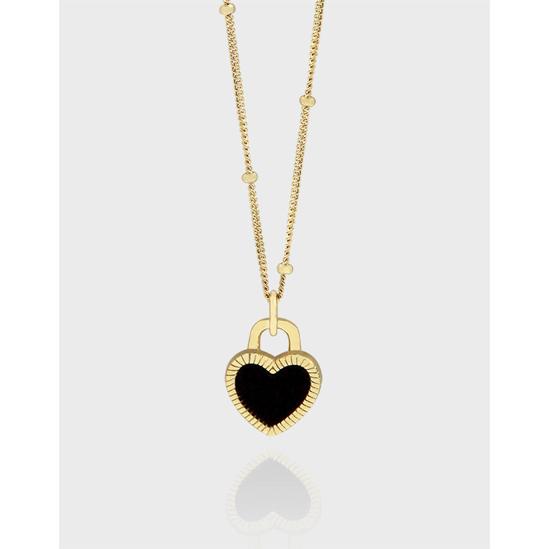 love heart black and white double-sided agate necklace sterling silver S925 female pendant