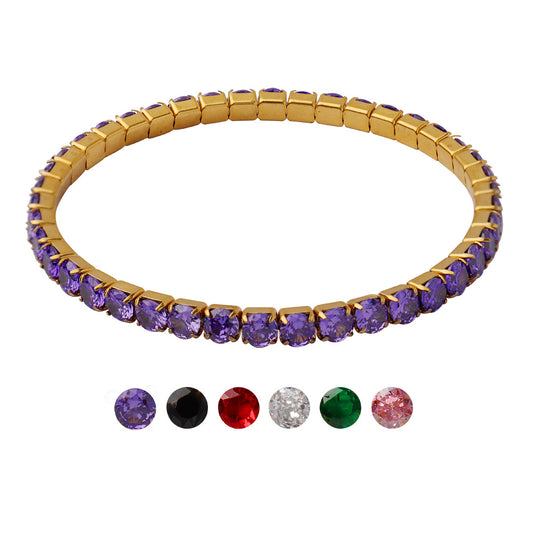 stainless steel multicolor zircon elastic bracelet plated with 18K gold luxury jewelry.
