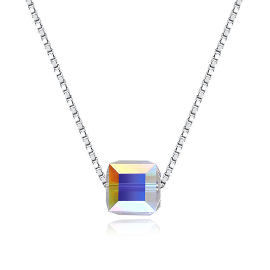 Austria crystal block design S925 sterling silver women's exquisite necklace birthday gift