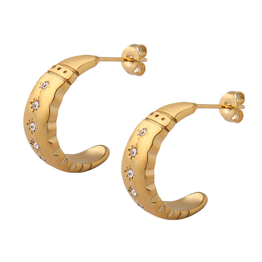 high quality inlaid zircon C-shaped earrings Titanium steel fashionable hoops