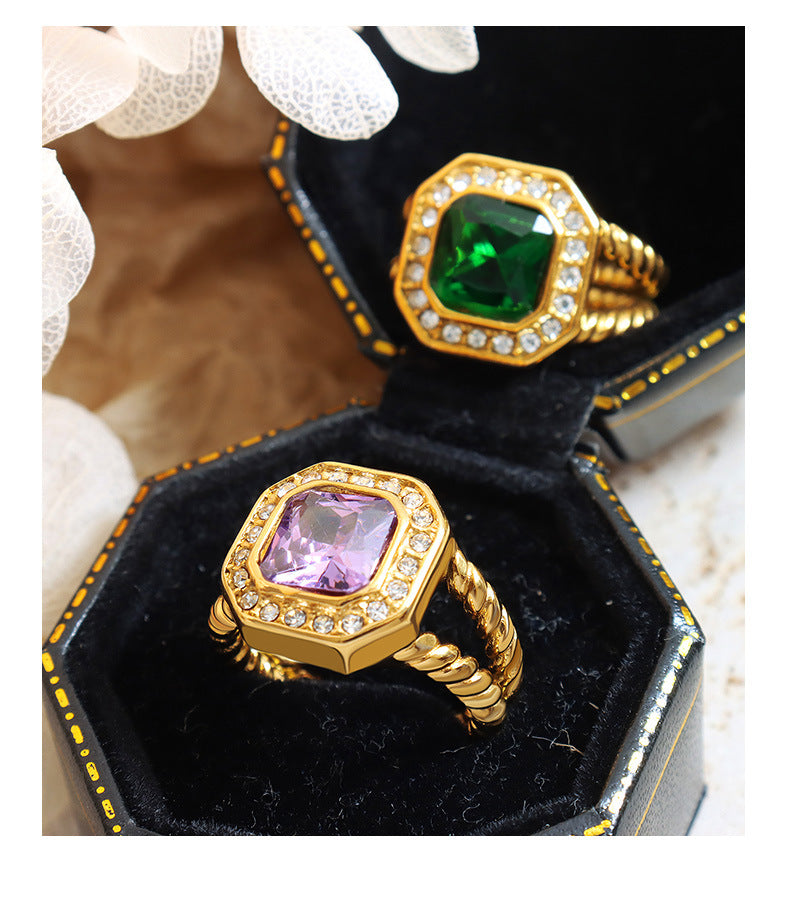exaggerated inlaid with zircon glass stone fashion classic style ring