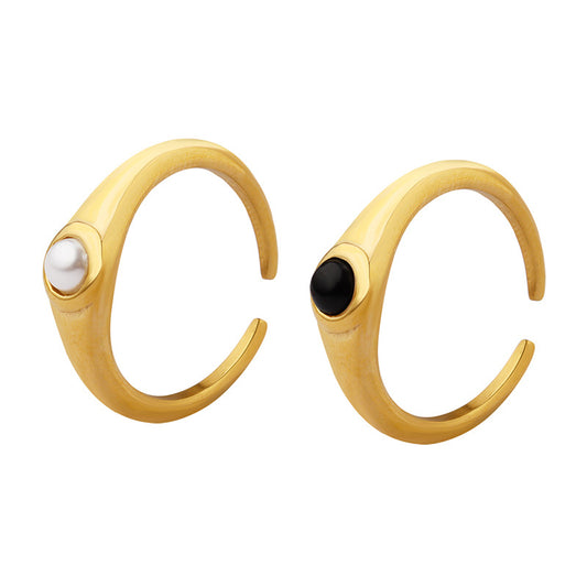 Fashion ring personality inlaid with pearl steel fadeless gold-plated ring