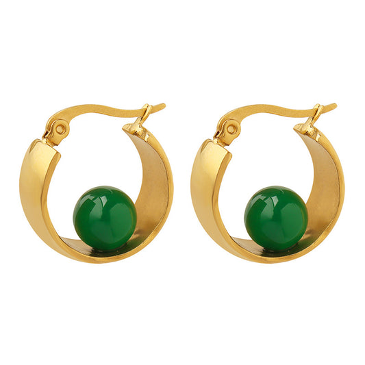 luxury emerald earrings titanium steel gold-plated women's fashion earring hoops