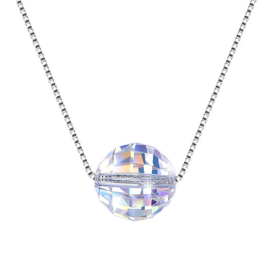 Austrian crystal ball 925 necklace minimalist collarbone chain colorful accessories