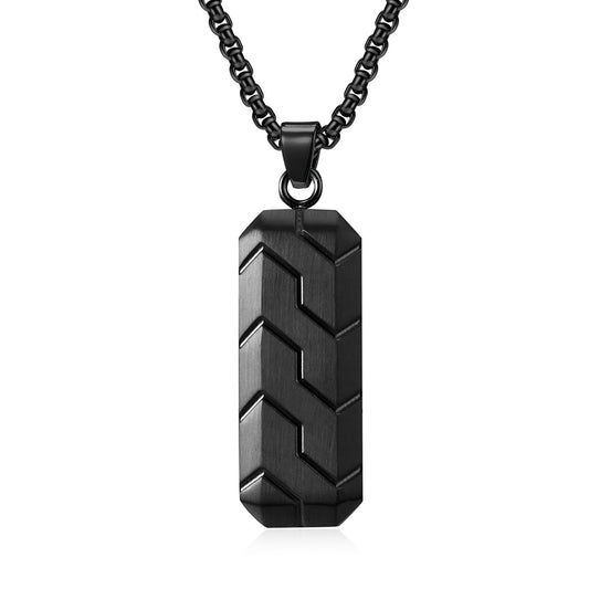 New men's trend hexagonal beveled tire pattern pendant hip hop vintage stainless steel necklace