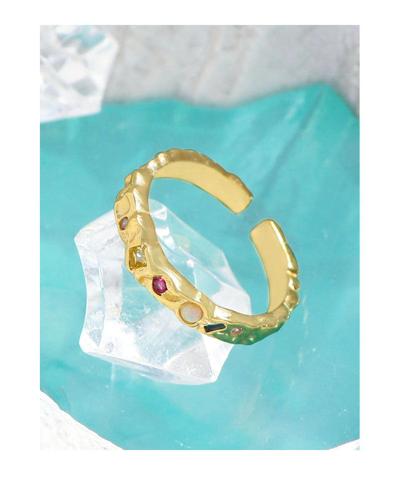 color zircon opal sterling silver S925 golden open ring