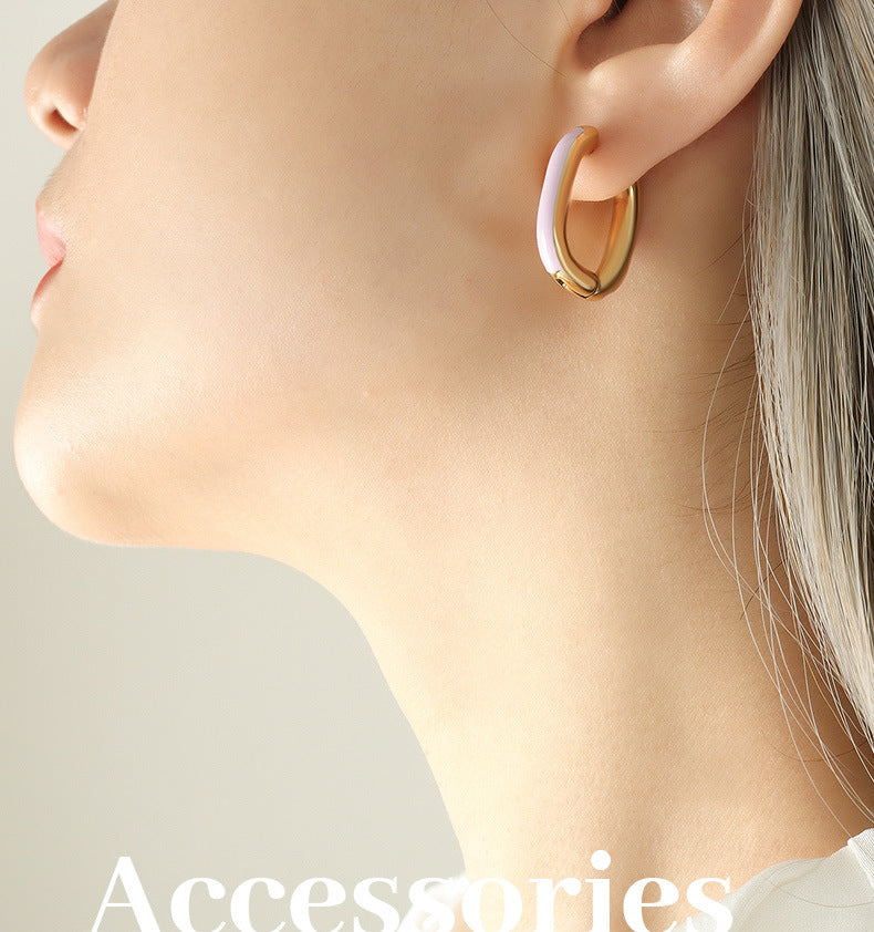 Candy color drip oil enameled U-shaped earrings personality elegant ladies stud fashion trend earrings