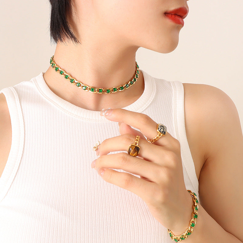 New Colorful Zirconia Bracelet Diamond necklace Exquisite Earrings Jewelry Set