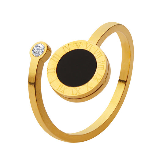 opening inlaid with zircon ring stainless steel plated with 18k gold jewelry