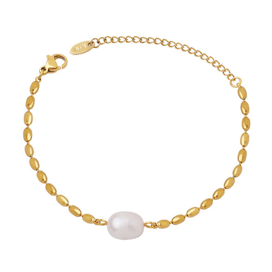gold plated chain bracelet with freshwater pearls never faded color girlfriends jewelry