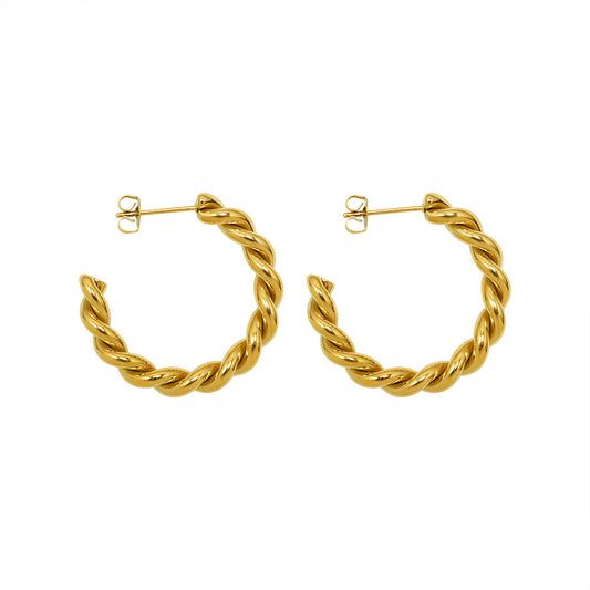 twist golden earrings hoops titanium steel 18k gold earrings