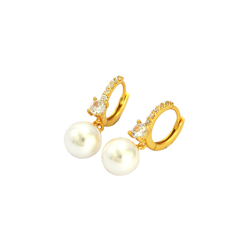 Pearl Dangle Huggie Silver Earrings Elegant Wear